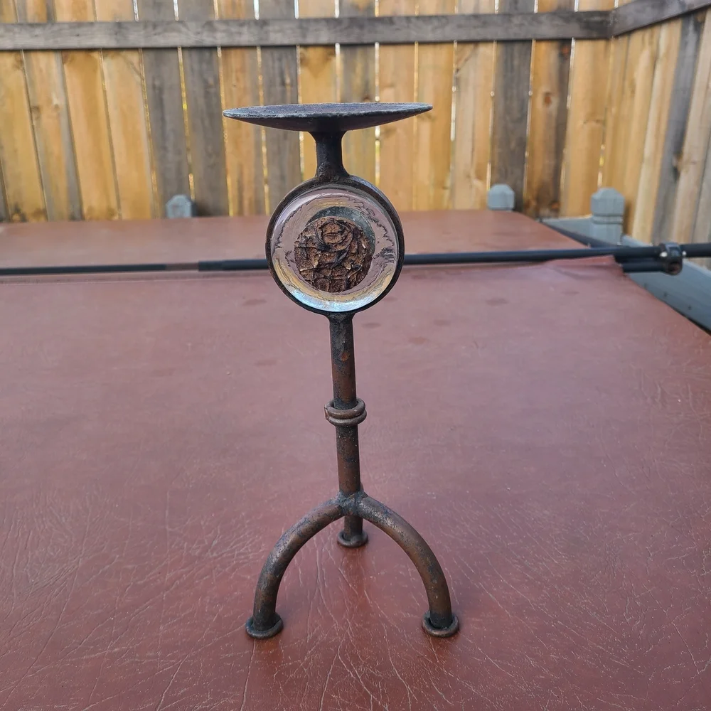 wrought‎ iron candle holder rustic finish unique glass accent
